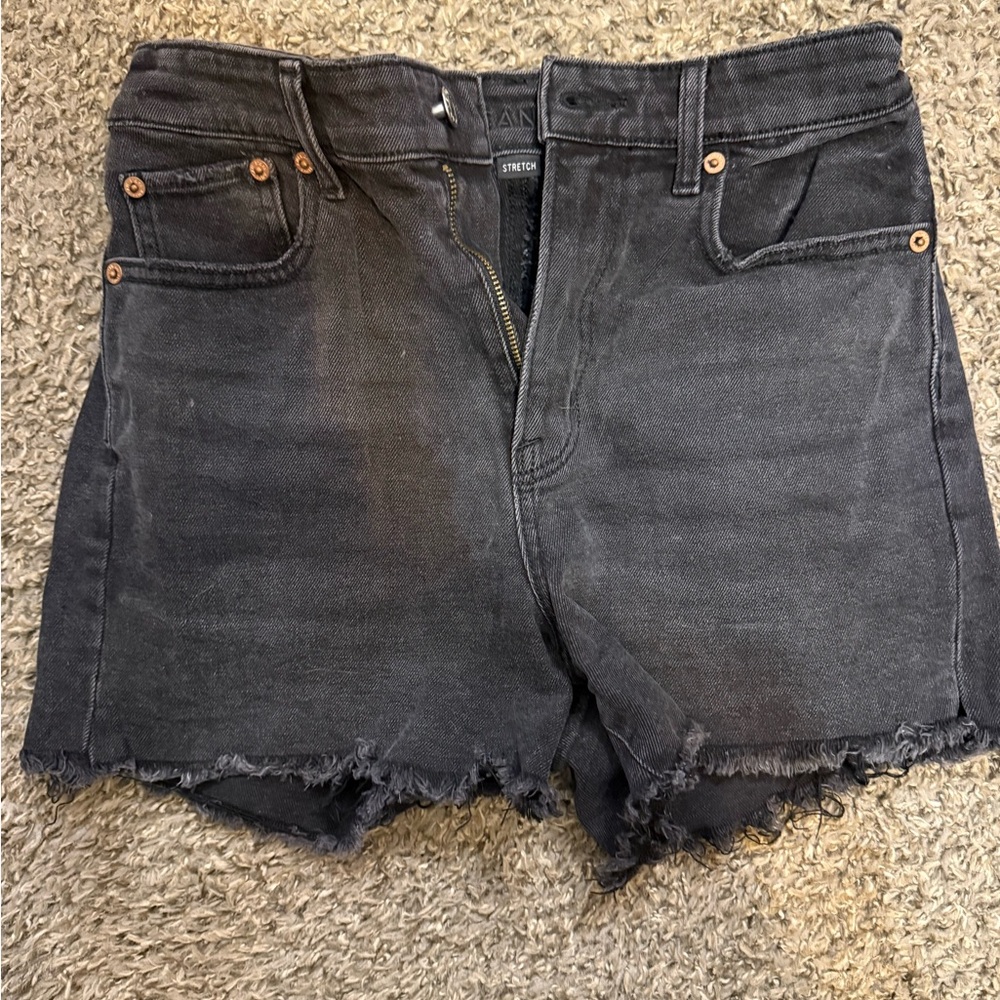 Black Denim Frayed Hem Women's Shorts American Eagle